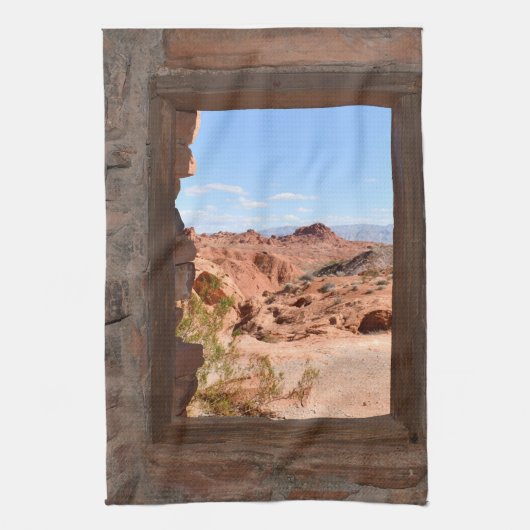 火の谷の車室内ビュー キッチンタオル (縦)