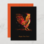 火の雄鶏。燃える動物の輝くカッコいいデザイン シーズンポストカード (正面/裏面)