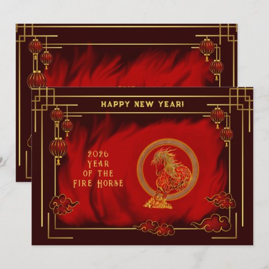 火の馬年！新正月おめでとう 招待状 (正面/裏面)