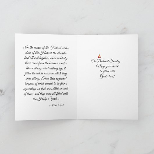 火または炎とハートと引用文Pentecost カード (内部)