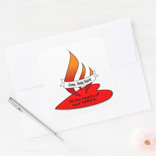火または炎とハートと引用文Pentecost スクエアシール (封筒)