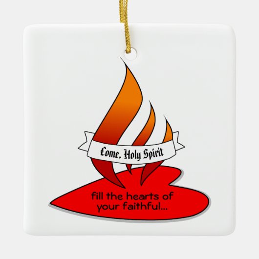 火または炎とハートと引用文Pentecost セラミックオーナメント (正面)