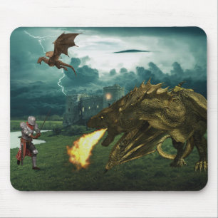 火を吹くドラゴン中世騎士 マウスパッド