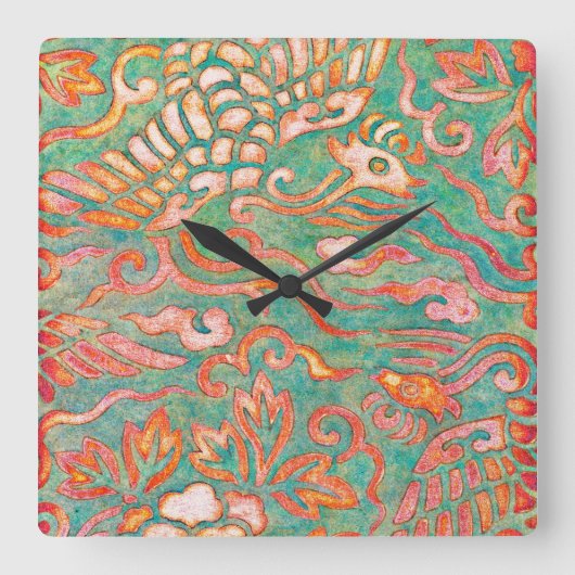 火を吹く南西砂漠のドラゴン スクエア壁時計 (正面)