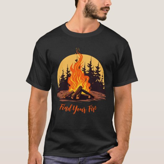 火を見つける | アウトドアアドベンチャーキャンプ Tシャツ (正面)