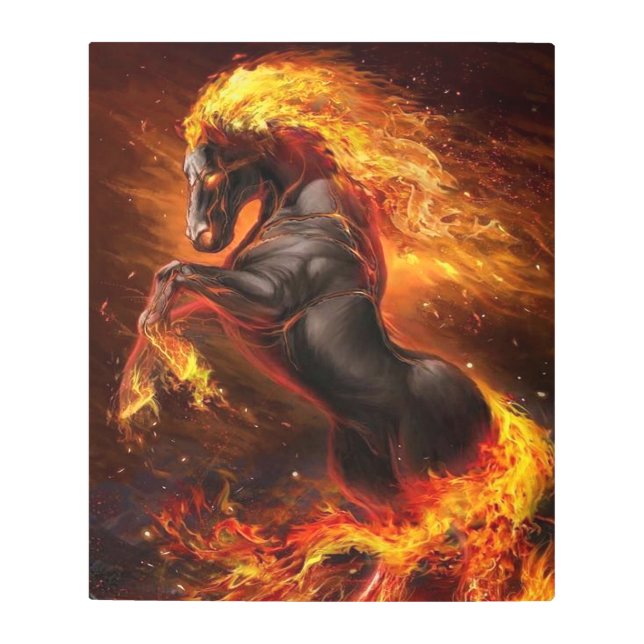 火カッコいい馬 |完璧な贈り物 メタルプリント (正面)