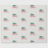 火クラシック車のクリスマスツリー ラッピングペーパー (フラット)