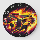 火クラシック道を走る熱棒 ラージ壁時計 (正面)