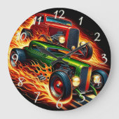 火クラシック道を走る熱棒 ラージ壁時計 (正面)