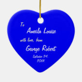 火トークンの燃える日没のパーソナライズなハート セラミックオーナメント (裏面)