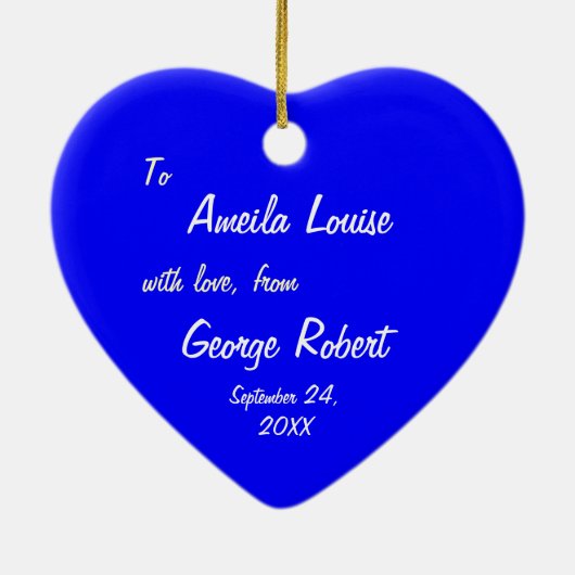 火トークンの燃える日没のパーソナライズなハート セラミックオーナメント (裏面)