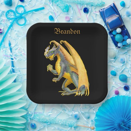 火パーソナライズされた吹き竜 ペーパープレート (パーティー)