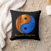 火パーソナライズされた水陰陽ブラック クッション (ブランケット)