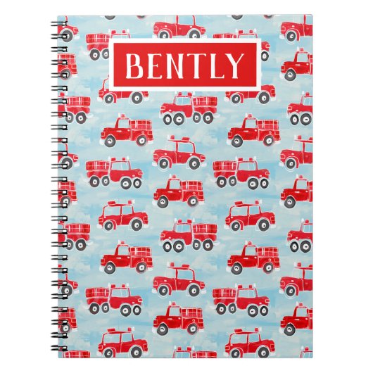 火パーソナライズされた車の少年名前をカスタムする ノートブック (正面)