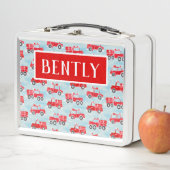 火パーソナライズされた車の少年名前をカスタムする メタルランチボックス (インサイチュ)