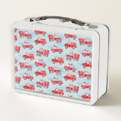 火パーソナライズされた車の少年名前をカスタムする メタルランチボックス (裏面)