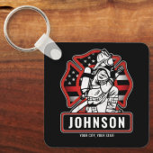 火パーソナライズされた軍消防団愛国国旗 キーホルダー (正面)