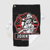 火パーソナライズされた軍消防団愛国国旗 ゴルフタオル (インサイチュ)