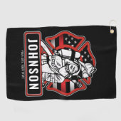 火パーソナライズされた軍消防団愛国国旗 ゴルフタオル (横)