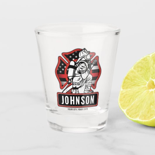 火パーソナライズされた軍消防団愛国国旗 ショットグラス (正面)