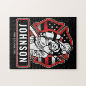 火パーソナライズされた軍消防団愛国国旗 ジグソーパズル (横)