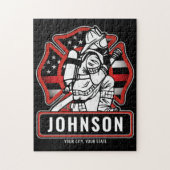 火パーソナライズされた軍消防団愛国国旗 ジグソーパズル (縦)