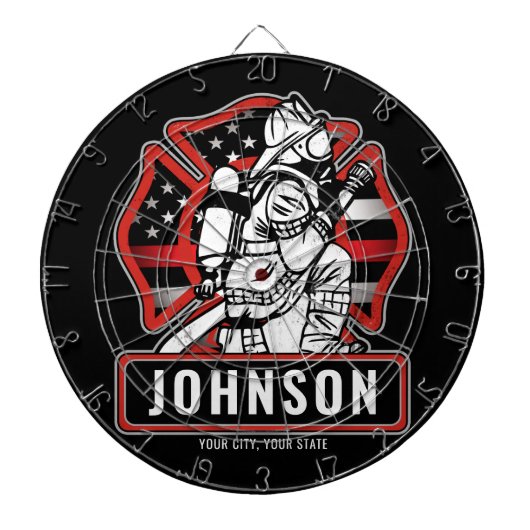 火パーソナライズされた軍消防団愛国国旗 ダーツボード (正面)