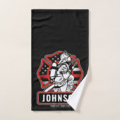 火パーソナライズされた軍消防団愛国国旗 バスタオルセット (ハンドタオル)