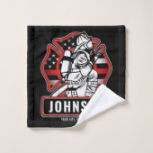 火パーソナライズされた軍消防団愛国国旗 バスタオルセット (ウォッシュタオル)