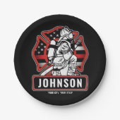 火パーソナライズされた軍消防団愛国国旗 ペーパープレート (正面)