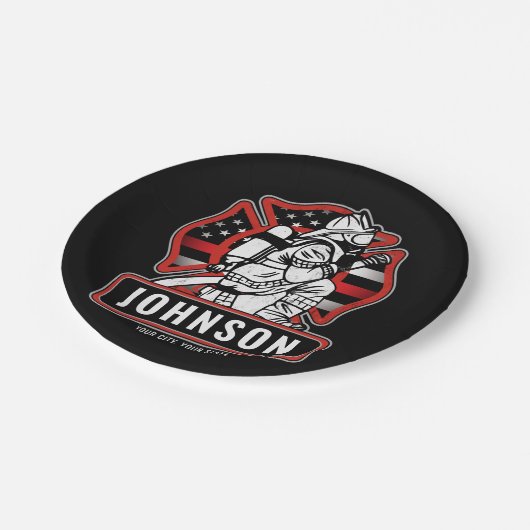 火パーソナライズされた軍消防団愛国国旗 ペーパープレート (アングル)