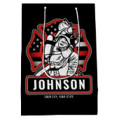 火パーソナライズされた軍消防団愛国国旗  ミディアムペーパーバッグ (裏面)