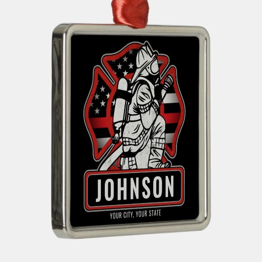 火パーソナライズされた軍消防団愛国国旗 メタルオーナメント (右)