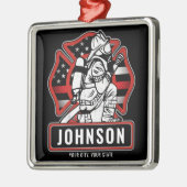 火パーソナライズされた軍消防団愛国国旗 メタルオーナメント (左)