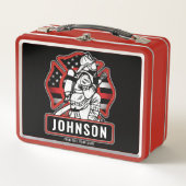 火パーソナライズされた軍消防団愛国国旗 メタルランチボックス (正面)