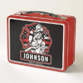 火パーソナライズされた軍消防団愛国国旗 メタルランチボックス (裏面)