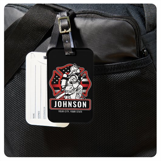 火パーソナライズされた軍消防団愛国国旗 ラゲッジタグ