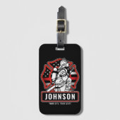 火パーソナライズされた軍消防団愛国国旗 ラゲッジタグ (正面縦)