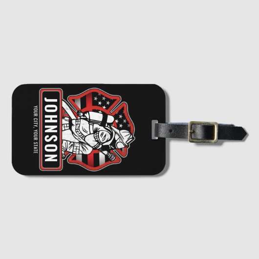 火パーソナライズされた軍消防団愛国国旗 ラゲッジタグ (正面横)