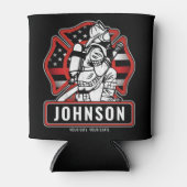 火パーソナライズされた軍消防団愛国国旗 缶クーラー (正面)