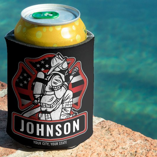 火パーソナライズされた軍消防団愛国国旗 缶クーラー