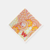 火ホット赤オレンジ黄色ボホフローラルパターン スタンダードカクテルナプキン (角)