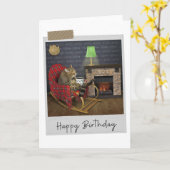 火リラックス猫の誕生日カーおもしろいド カード (黄色い花)