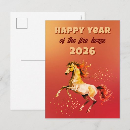 火中国の馬の幸せな年2026 シーズンポストカード (正面/裏面)