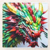 火吹きドラゴングリーンとレッド ガラスコースター (正面)