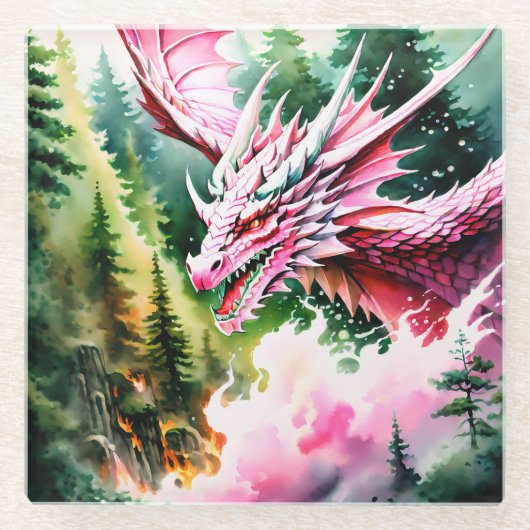 火吹きドラゴンピ鮮やかンクはかりで測 ガラスコースター (正面)