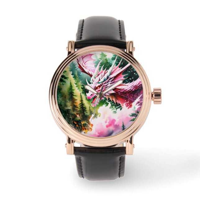 火吹きドラゴンピ鮮やかンクはかりで測 腕時計 (正面)