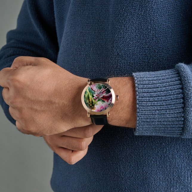 火吹きドラゴンピ鮮やかンクはかりで測 腕時計 (手首)