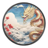 火吹きドラゴンレッド・ブルーと金ゴールド はかりで測 アイスホッケーパック (正面)