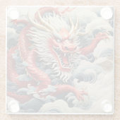 火吹きドラゴン赤と白スケール ガラスコースター (裏面)